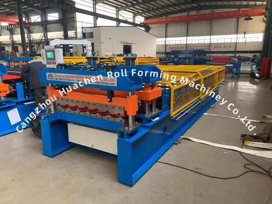 Zincirle tahrik edilen 0.3-0.6 mm kalınlığında çelik levhalar için 12 istasyonlu camlı kiremit rulo şekillendirme makinesi