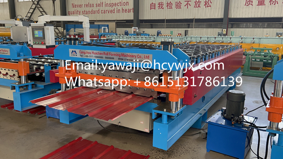 Metal Çift Katman HC6/22 Trapezoid Çatı Plakası Yapma Yuvarlak Formlama Makinesi Yukarı Seviye Mini Zirve