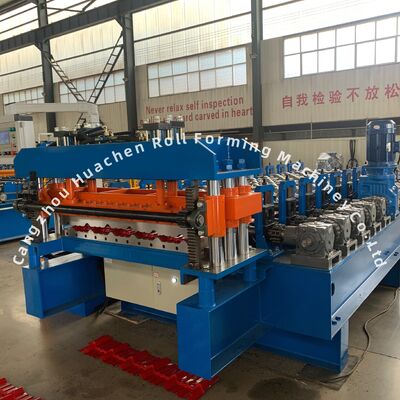 Çelik çatı levhaları için 12 istasyonlu ve zincirle tahrik edilen CE Standart Camlı Tile Roll Forming Makinesi