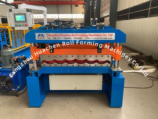 Zincirle tahrik edilen 0.3-0.6 mm kalınlığında çelik levhalar için 12 istasyonlu camlı kiremit rulo şekillendirme makinesi