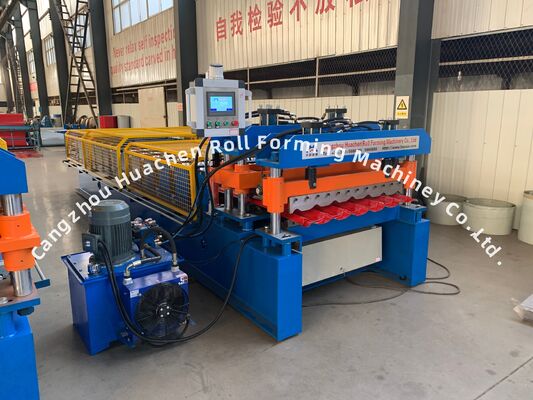 Zincirle tahrik edilen 0.3-0.6 mm kalınlığında çelik levhalar için 12 istasyonlu camlı kiremit rulo şekillendirme makinesi