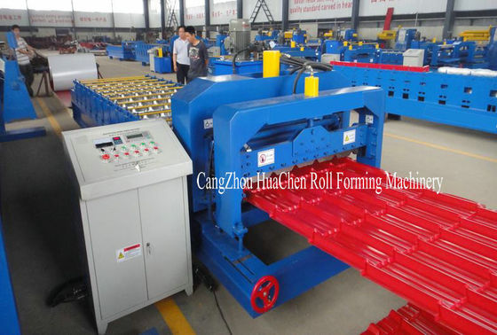 Color Roofing Glazed Tile Roll Forming Machine With Hydraulic Press Cutting